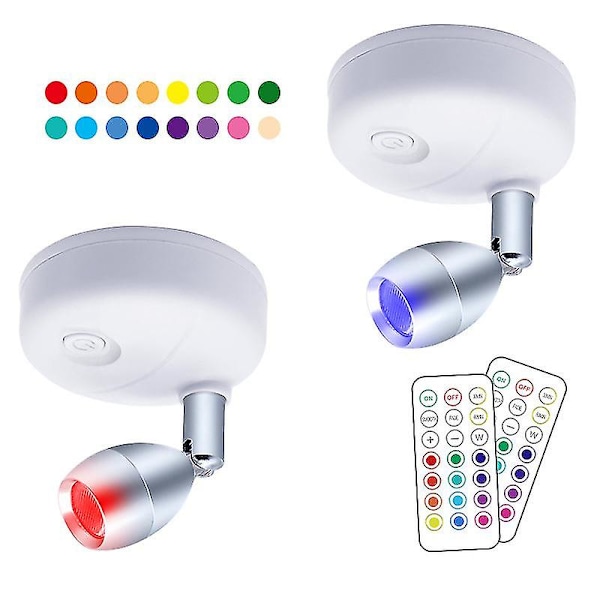 2pcs Wireless Spotlight Battery Operated Accent Lights With Remote,led Rgb+