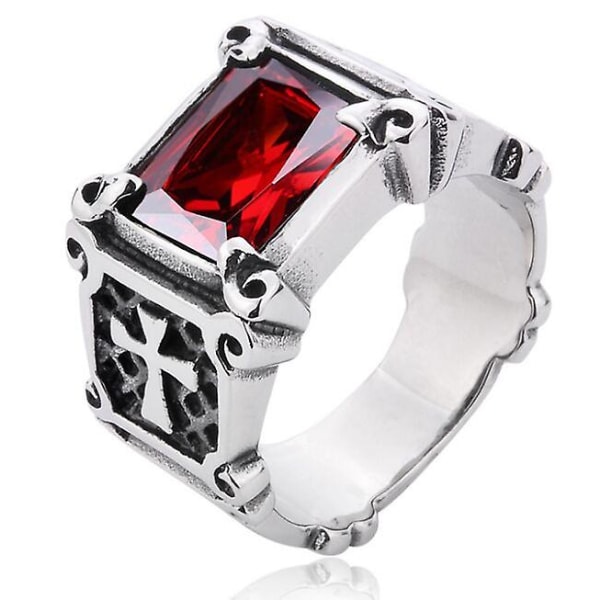 Jesus Cross Stone Ring 316l Rustfritt stål Dame Herre Mote Svart Rød Stein Biker Ring