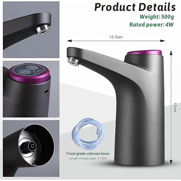Vattendispenserpumpar - Dricksvattenpumpar, USB-uppladdningsbara vattenpumpar för flaskor, Automatiska vattenflaskpumpar för universella 3-5 gallons flaskor, Ind