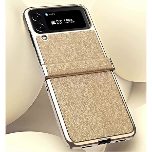 Skyddande läderfodral lämpligt för Samsung Galaxy Z Flip 4 5g 2022, vikbart mobiltelefonskal för Z Flip4, anti-fallskydd med elektropläterat gångjärn