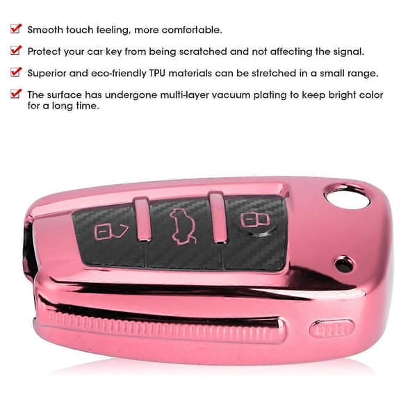 TPU Kolfiberstil Vikbart Nyckelfodral Skydd Passar A3 S3 06/2005 - 03/2017 Rosa