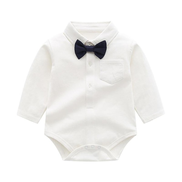 Babyomslagsfrakke Langærmet herre lille kjole Romper Baby 100-dages banket Et år gammelt Romper Newborn-tøj (1 stk, hvid)