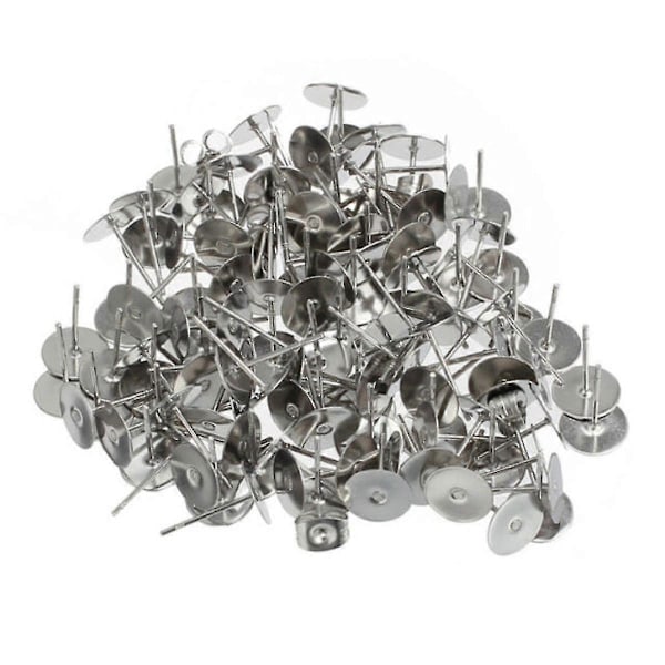 200 stk Øredobber Stud Ørepinner 6mm Pads & Mutter Bakstykker Sølvfarget Kirurgisk Stål DIY Ny