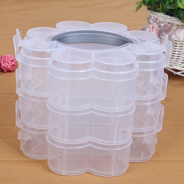 3-tiers klar plastik, stabelbar arrangør Opbevaring Hobby Craft Box Container Smykkeetui - Gennemsigtig