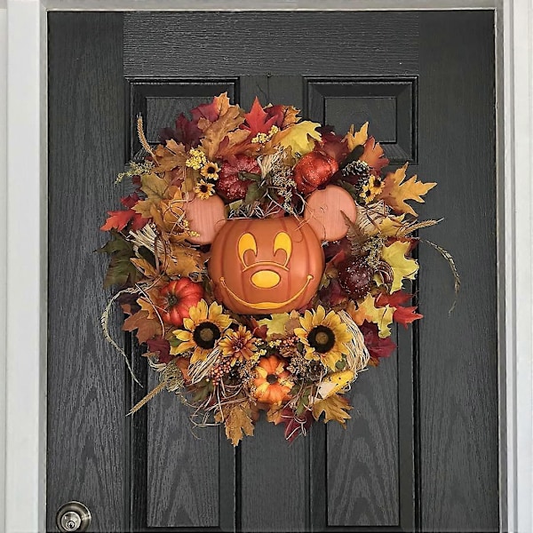 Halloween-krans - Høstgresskar-krans til inngangsdøren, Kunstig gresskar-solsikke-lønnbladskrans