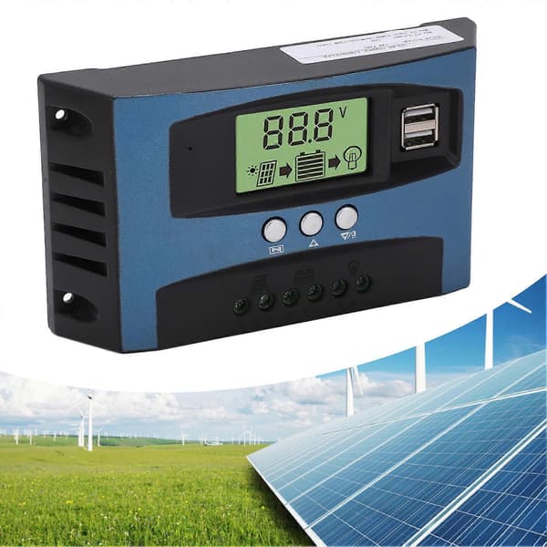 Solarladdningsregulator 12V 24V Intelligent Identifiering MPPT Laddning LCD-Display Solpanel Laddningsregulator 50A (20A Urladdning)