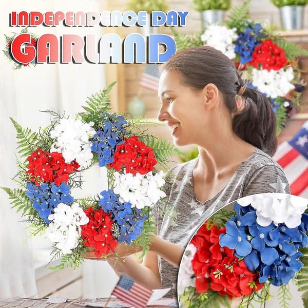 Amerikkalaisen itsenäisyyspäivän seppele, simuloitu hortensia, olohuoneen seppele