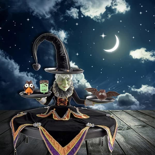 Halloween Hexe Desktop Server, Halloween Cupcake Hexe Display Stativ Hjem Decor, Hexe Resin Statue