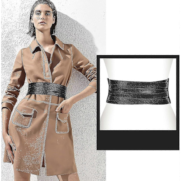 Dame Skinn Bredt Midjebelte - Elastisk Stretch Obi Belte-Yvan