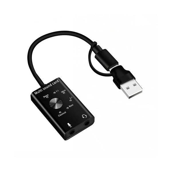 Extern Ljudkort Usb2.0 Typ C Stereo Mikrofonadapter Professionell Konverterare För Laptop Huvudtelefoner