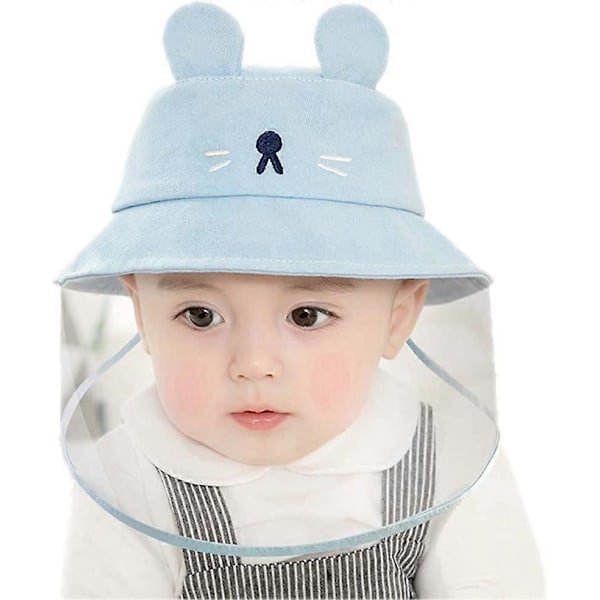 Isolasjonshette for barn, beskyttende fiskehatt, søt musdesign for barnebeskyttelse (Blå, 48 yards (passer 1 til 2 år gamle))