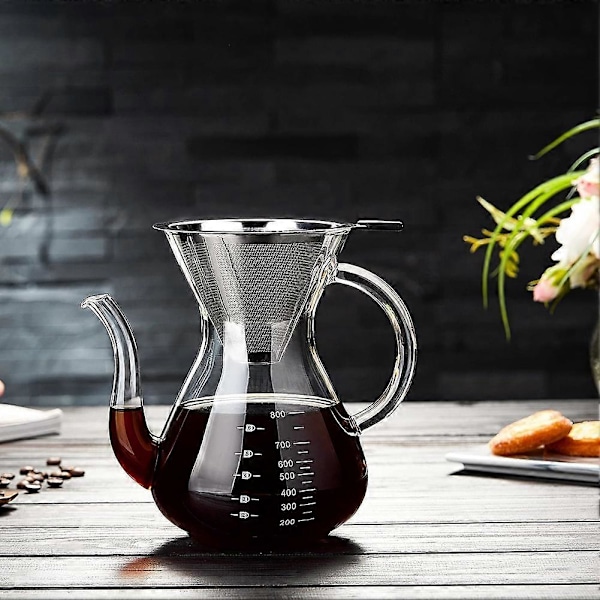 Häll över kaffebryggare, glaskanna, manuell kaffedroppbryggare, häll över kaffe, häll över