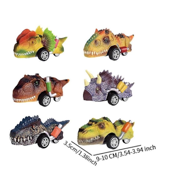 6 stk. dinosaurlegetøj træk-tilbage-biler dinosaurmodelbiler til gave drenge piger