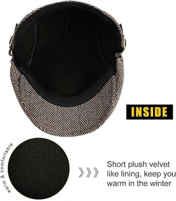 Herre Flat Caps Beret Tweed Klassisk Tweed Caps Coffee Herringbone