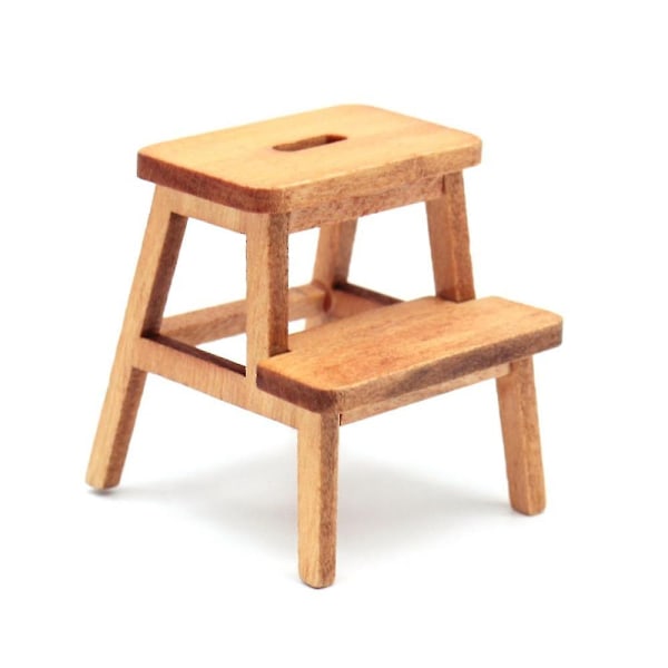 1/12 Miniature Step Stool Wooden Kitten Footstool Double-layer Sit Chair Holding Stool Wood Color