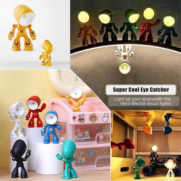 6 stk. Natlys til Børn Mini Robot LED Nathelt Skrivebordslampe til Drenge Piger Soveværelse Hjem Dekoration