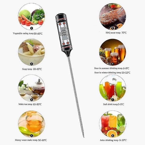 LCD Digital Sonden Mattemperaturmåler Mat Catering