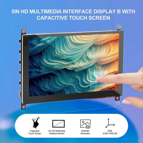 5 tommer Touchscreen Monitor til Raspberry Pi til Ubuntu 800x480 HD Multimedia Interface Plug and Play Touch Screen