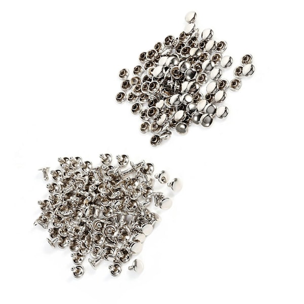 100 Set 8 x 8mm Dubbelnit Metall Läderhantverk Reparationer Nitar Spik Dekoration (Silver)