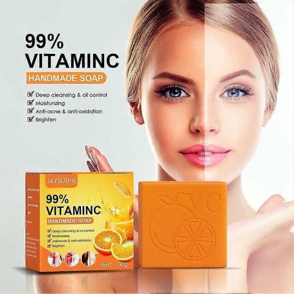 2x C-vitamiini Valkaiseva Saippua, 99% Vitamiini Käsintehty Saippua Akneen ja Tummiin Läiskiin