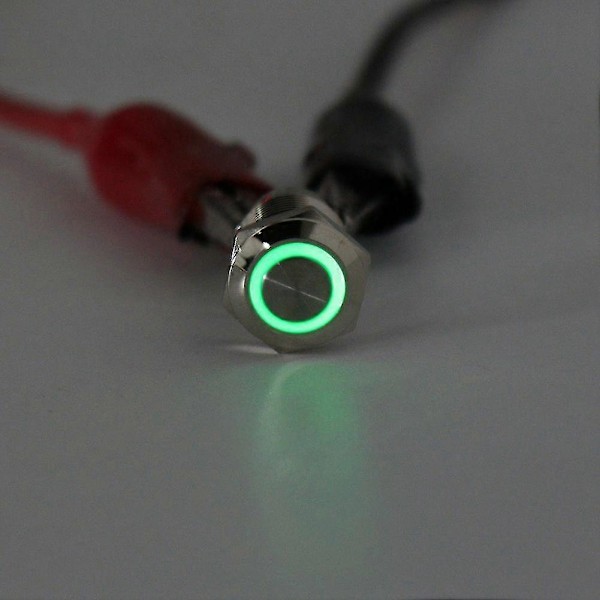 WJTG 3 x 12mm Grønn LED Lys Metall Trykknapp Momentbryter Båt Bil VanntettJ