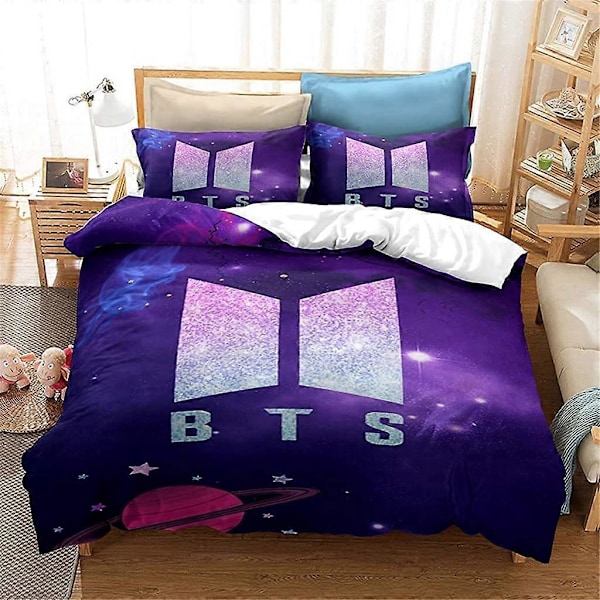 Kpop BTS Sengetøy Galaxy Jimin SUGA V Rap J-Hope Jungkook Dynetrekksett for Tenåringsjenter Lilla King Size 1 Dynetrekk 2 Putetrekk (Twin(68x86)
