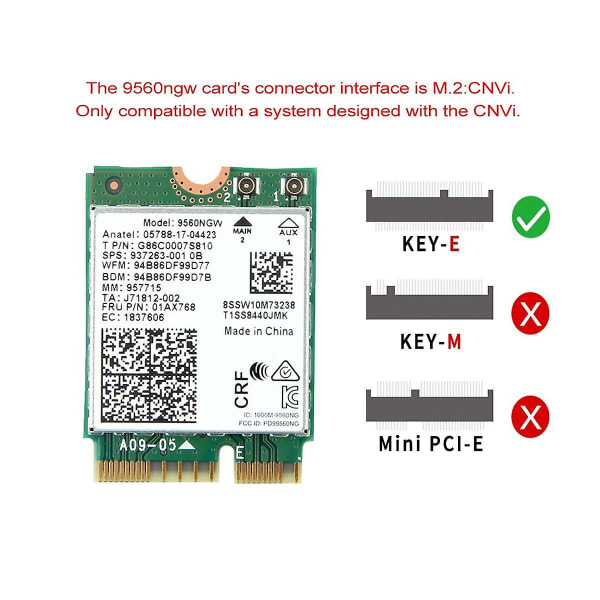 9560ngw Wifi-kort Adapter + antenn 1730mbps Trådlös Ac 9560 2.4g + 5g Bt 5.0 802.11ac M.2 Cnvi 9560ng