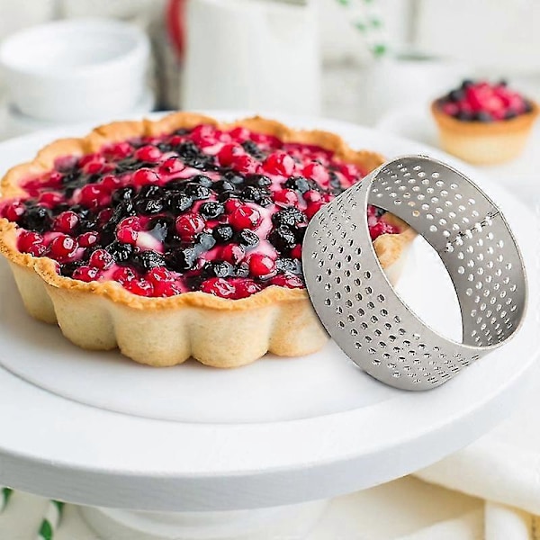 10 st 4,5 cm Runda Perforerade Sömlösa Tartringar Quiche Ring Tartform Paj Tart Ring med H