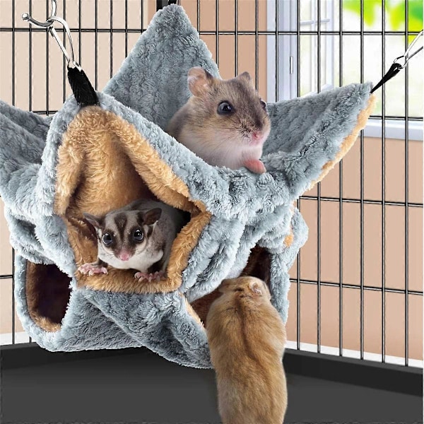 Liten Djur Hängmatta, Iller Sockerglidare Trippel Våningssäng Bur Varm Plysch Hängande Hängmatta Säng Gömställe för Hamster Grå