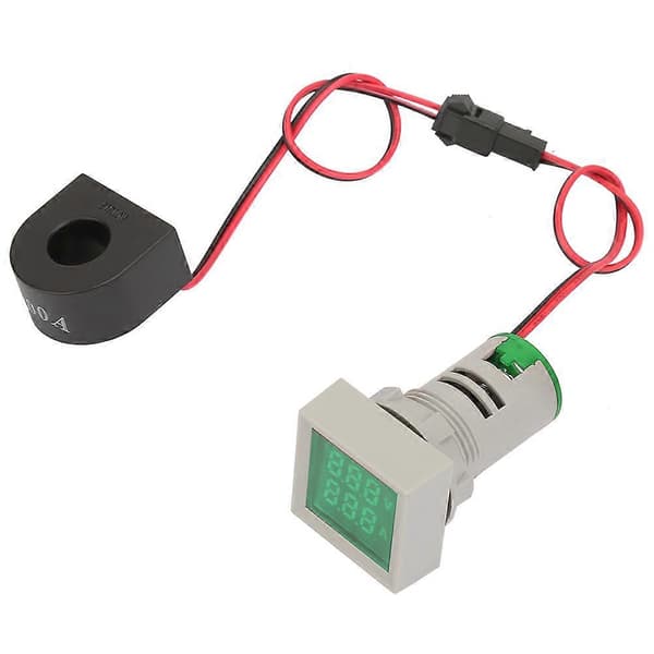 2 i 1 LED-indikatorlys Mini Digital Display Amperemeter/Voltmeter Kvadratisk Signallampe (Grøn)