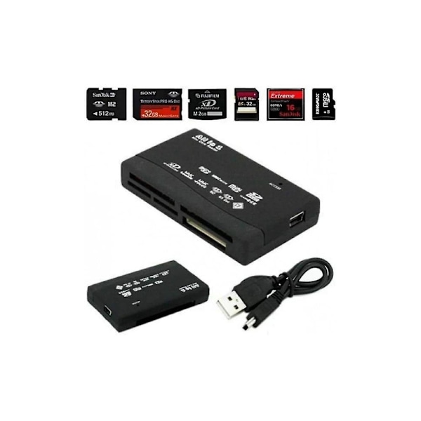 USB High Speed Alt-i-Én Mini Hukommelseskortlæser til CF SD MS SD Sort