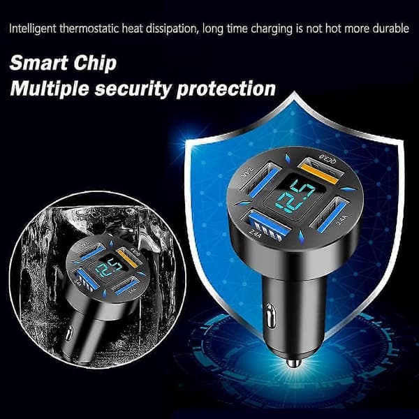 66W Hurtig USB Biloplader Hurtig med Voltmeter LED Lys Display Adapter Kompatibel til iPhone