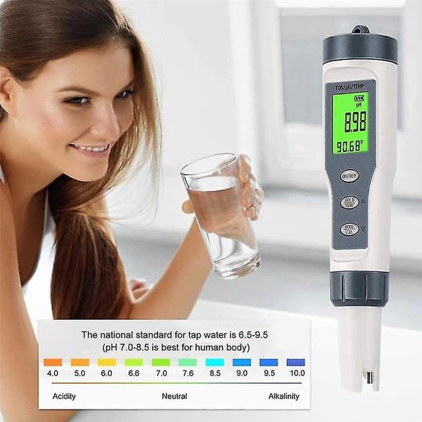 3-i-1 Digitalt pH-meter, TDS/pH/temp. meter, vandtester til drikkevand, swimmingpool, hydro
