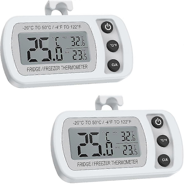 Køleskabstermometer LCD Display Digitalt Vandtæt Frysetermometer med Magnetisk Krog Køleskabstermometer 2 Hvid (-20 ~ 50 ) -