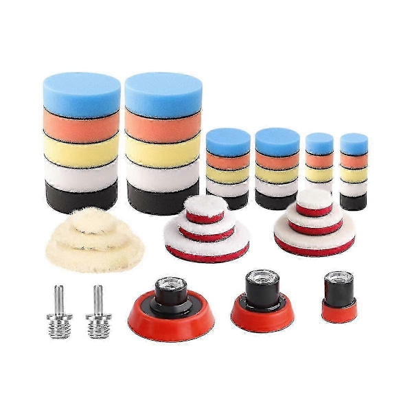 Bil Skum Drill Poleringspute Sett, 44 stk 1 tomme 2 tommer 3 tommer Detalj Polering Buffing Pad Miks Størrelse Bil Detaljeringssett