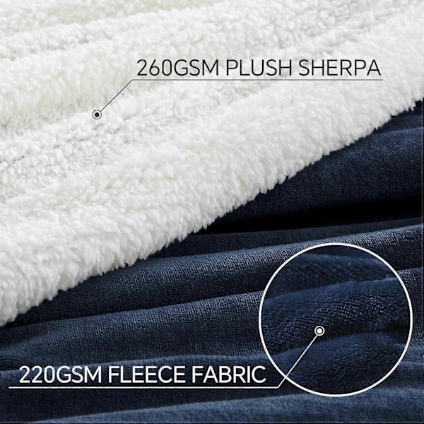 Sherpa Fleece Tæppe - Super Bløde & Varme Tæpper til Sofa & Seng, Marineblå Tykke Bløde Tæpper til Vinter,(127 x 152cm)