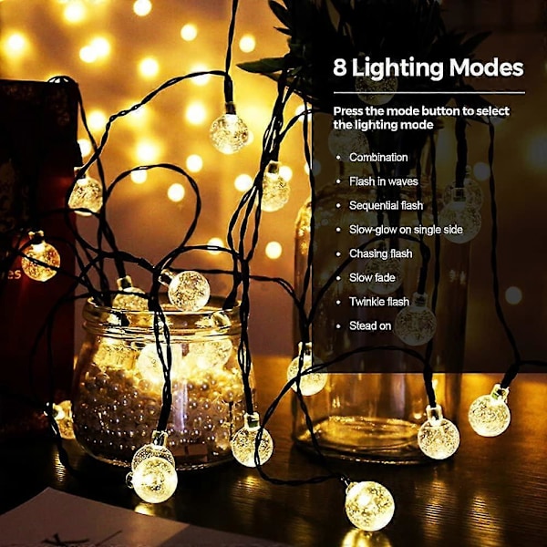 Solarslinga, 9M 50 LED Ljusslinga Utomhus och Inomhus 8 Lägen IP65 Vattentät, USB-slinga för Jul, Fest, Trädgård, Uteplats, Balkong