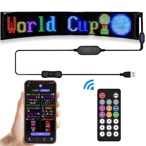 Auton LED-kyltti Joustava LED-matriisipaneeli USB Bluetooth -sovellus 9,2 * 37,2 cm