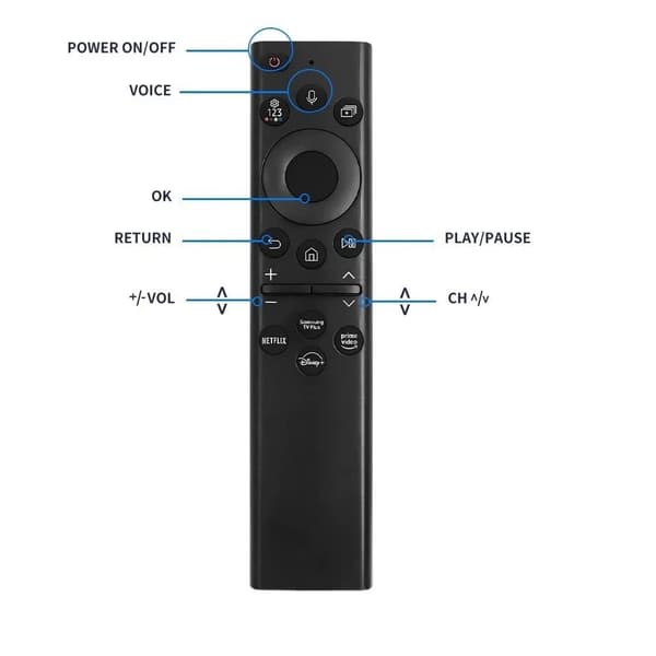 Helt ny BN59-01385A Samsung Smart TV Röstfjärrkontroll — Stöder Netflix- och Prime-knappar (ej soldriven)