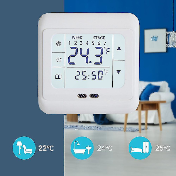 Elektrisk värmetermostat med pekskärm LCD-display Smart 16a termostat energibesparande hemtemperaturregulator