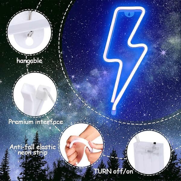 Neonskylt Blixt Neonskylt för Väggdekor, USB eller Batteridriven Blå LED Blixt Neonskyltar för Sovrum