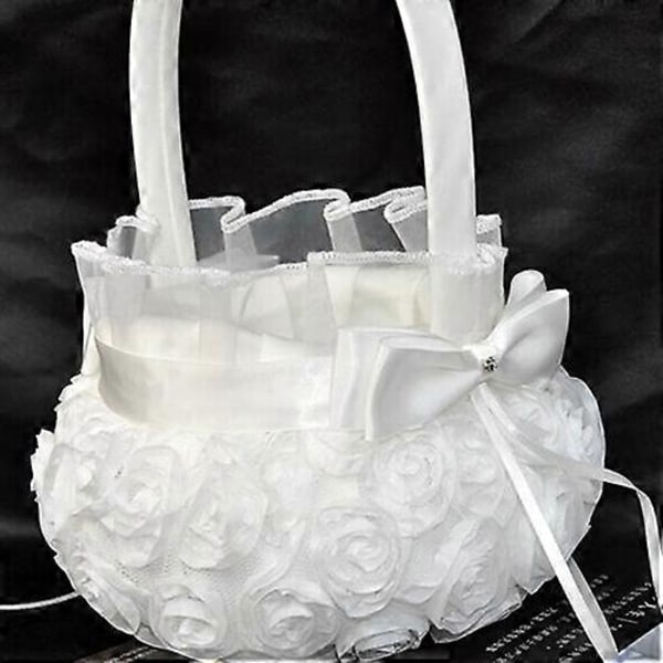 MengXi Bröllopsceremoni Festlig Kärlek Fall Satin Rosett Ros Blomma Flickebasket