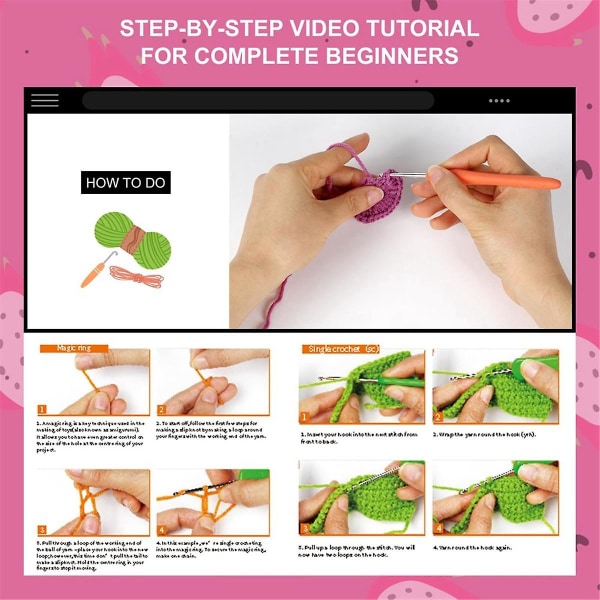 Fruit Rabbit Crochet Kit för nybörjare med steg-för-steg videotutorials Crochet Animal Kit for Kid
