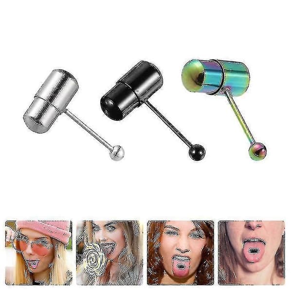 3 stk Vibrerende Tungering Barbell Tungepiercing Smykker i Rustfritt Stål