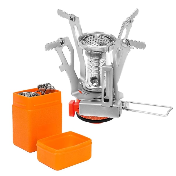 Mini Camping Stove With Piezo Ignition Windproof Small Foldable Camping Gas Stoveorange+silver1pcs