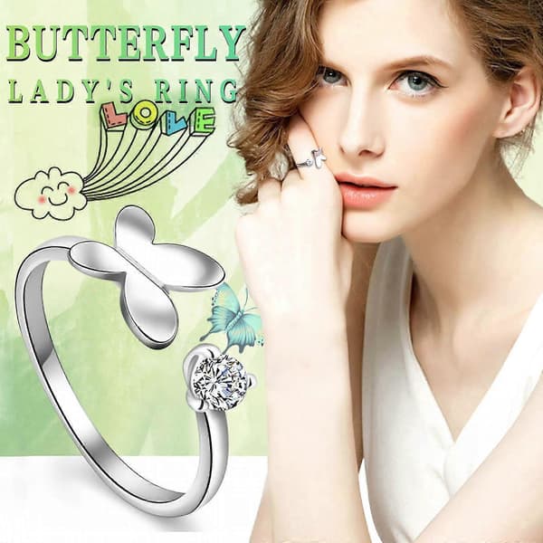 Dame Mode Diamant Sommerfugl Stil Åben Justerbar Ring