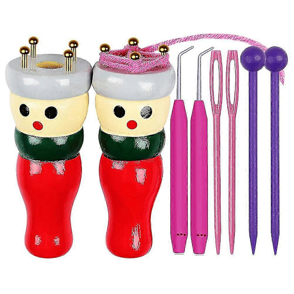 Fransk Stickmaskin Verktyg 2-pack, Trä Stickdocka Set Spole Stickdocka Stickram Leksak För Mak