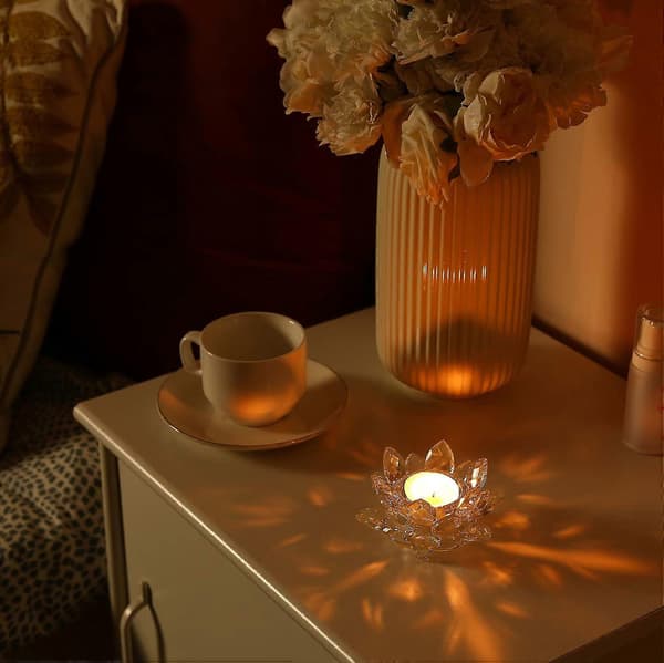 Klar Glasblomma Tealight Ljusstake, Votivljusstake, Ljusstake för Bordscentrum, Middagar