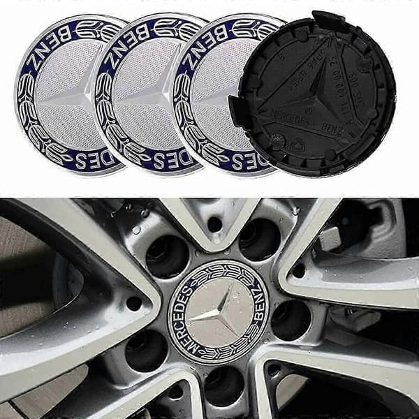 Set med 4 navkapslar kompatibla med Mercedes Benz 75 mm - blå