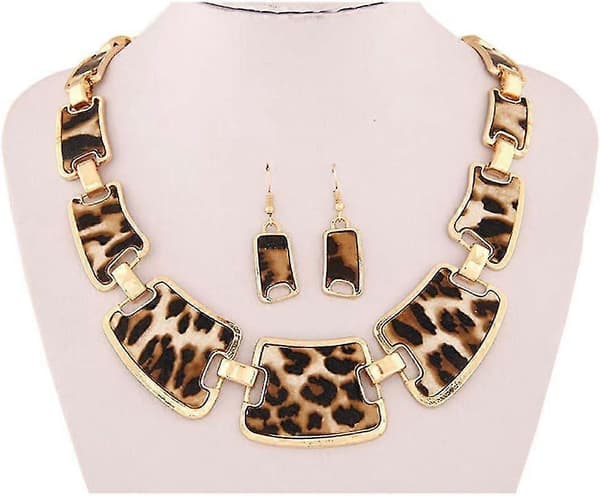 Bryllupshalskæde Dame Mode Leopard Halskæde Og 1 Par Øreringe Sæt (brun, One Size)-Yvan